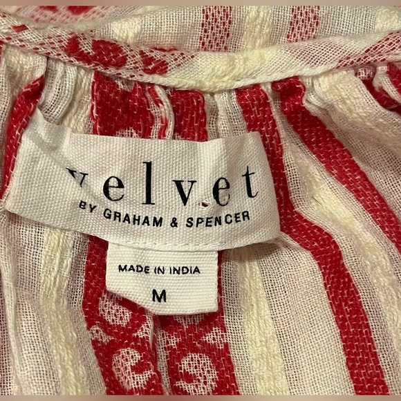 Velvet by Graham & Spencer Women's Boho Red White Long Sleeve Chambre Dress M - Picture 7 of 8